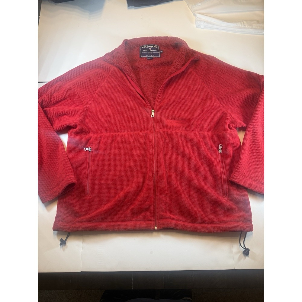 VTG 90s Polo Sport Ralph Lauren Full Zip Fleece Men Red Waffle Mock Neck 2XL